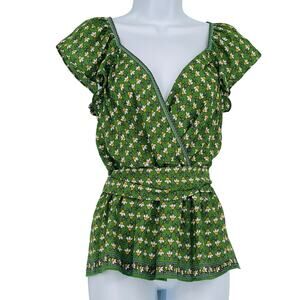 Max Studio Floral Ruffle Blouse in Green and Yellow Size Small